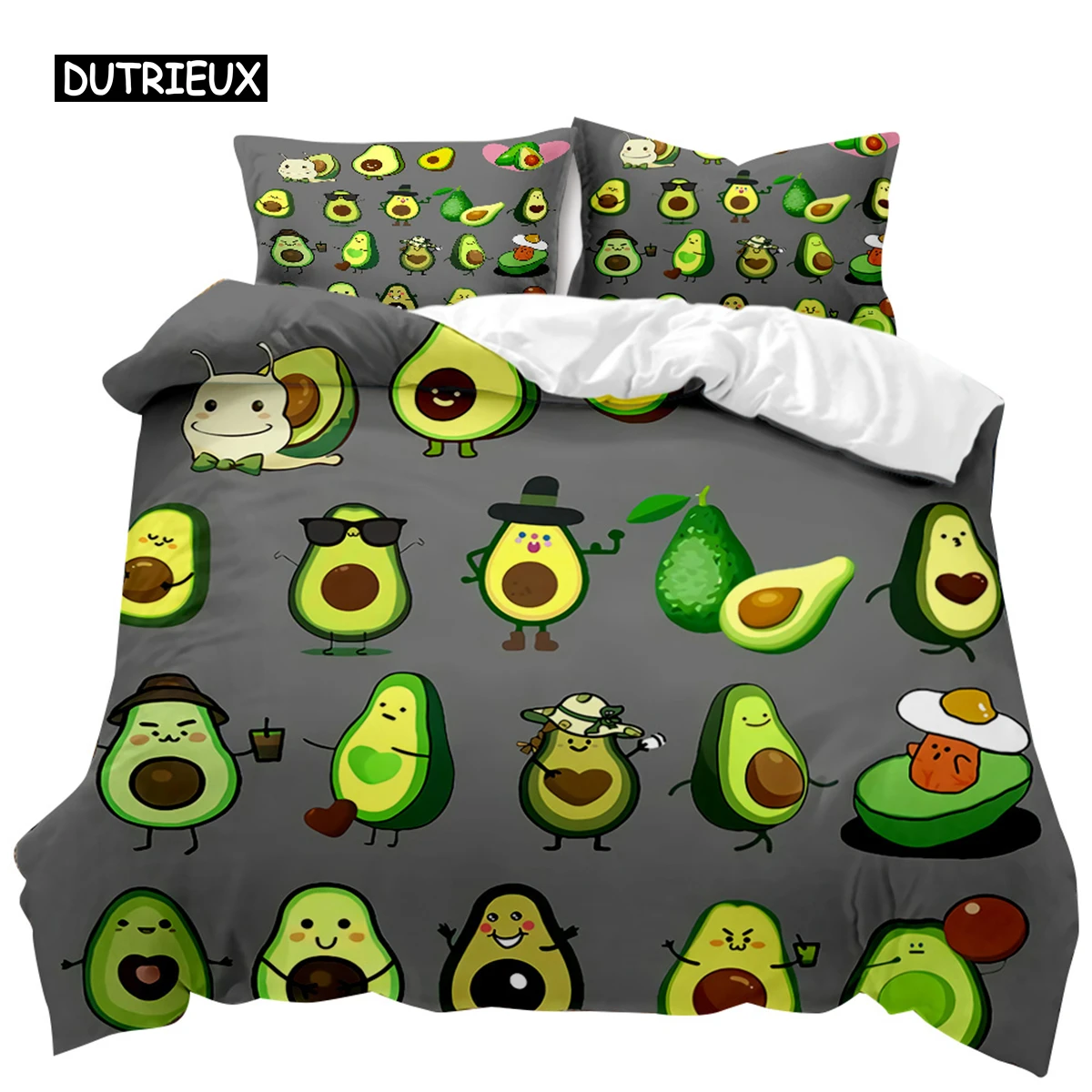 

Avocado Duvet Cover Set Avocados Bedding Set Cute Fruits Comforter Cover Queen Tropical Botanical Cartoon Polyester Quilt Cover