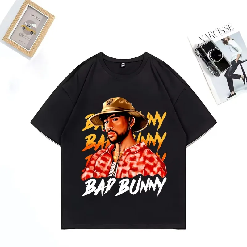 

Лидер продаж, футболка с графикой Bad Bunny для мужчин и женщин, летняя винтажная футболка высокого качества, хлопковые футболки унисекс с коротким рукавом в стиле хип-хоп