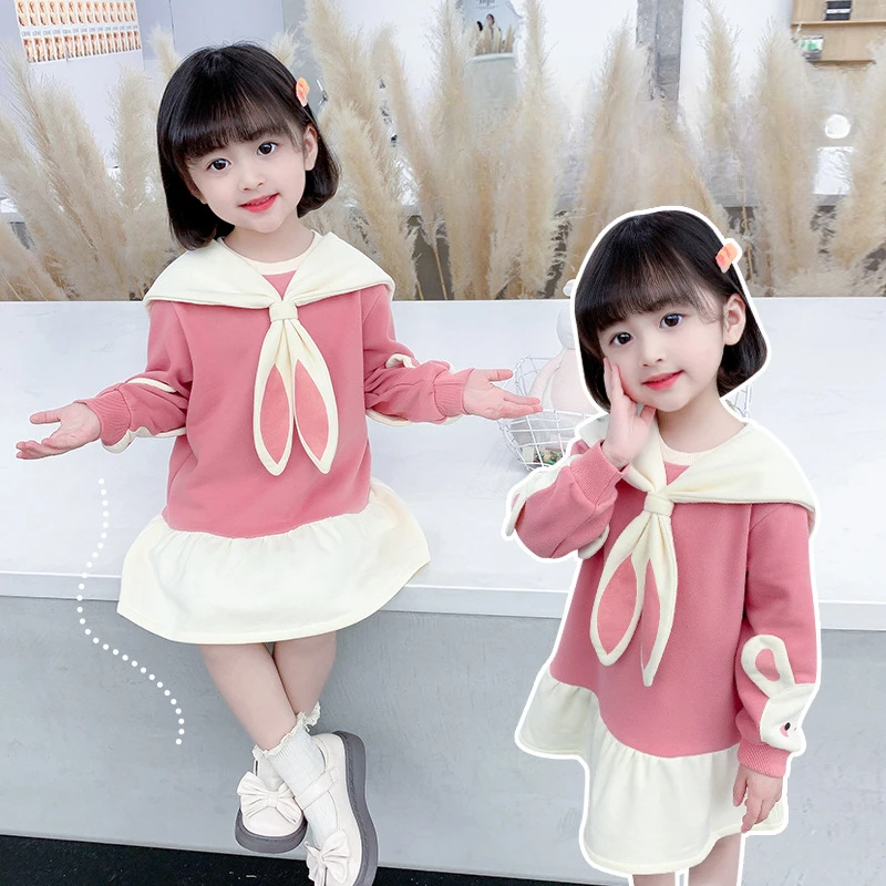 Girls Long Sleeve Dress New Spring and Autumn Fashion Cute Bow Tie Style Long Sleeve Princess Dress  Ropa De Niña  Vestidos 2-6y