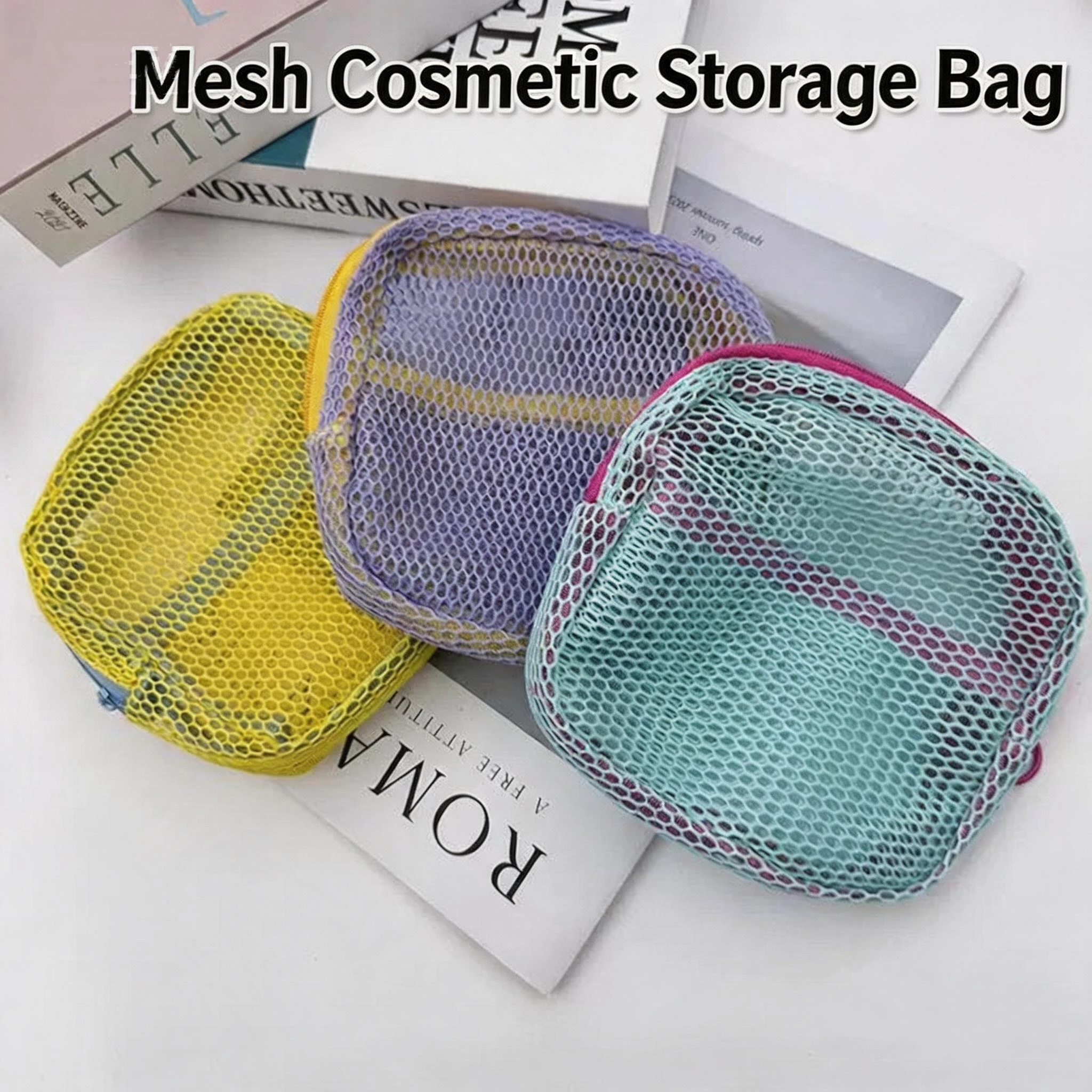 Fashion Dopamine Color Storage Bag Large Capacity Candy Color Mesh Cosmetic Bag Toiletry Make Up Case