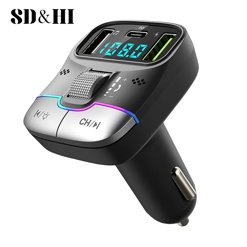 FM Transmitter Bluetooth Hands-Free Portable Car AUX Radio Modulator MP3 Player With Fast Charging Adapter Auto Accessories