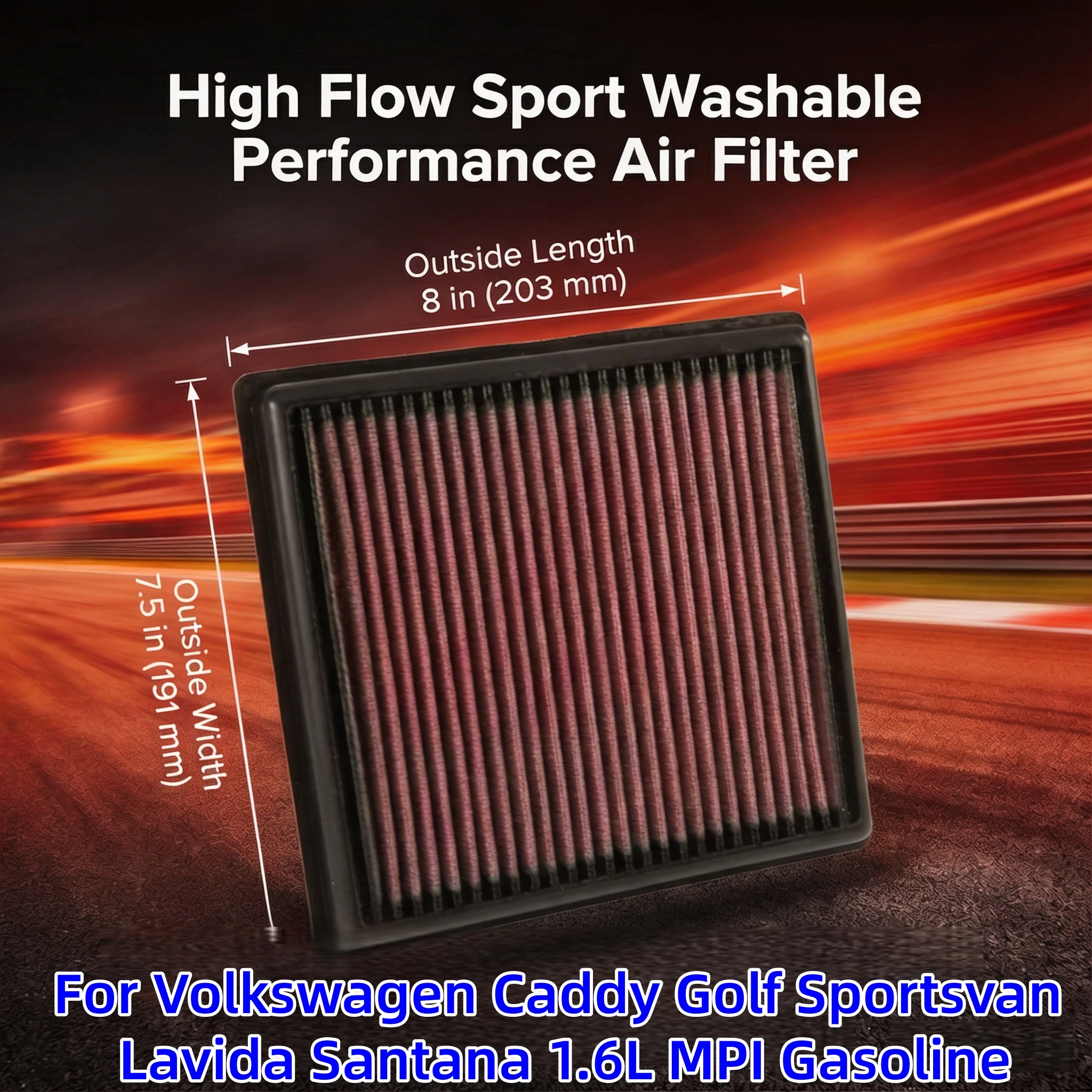 For Volkswagen Caddy Golf Sportsvan Lavida Santana 1.6L MPI Gas High Flow Washable Performance Panel Air Filter Replacement