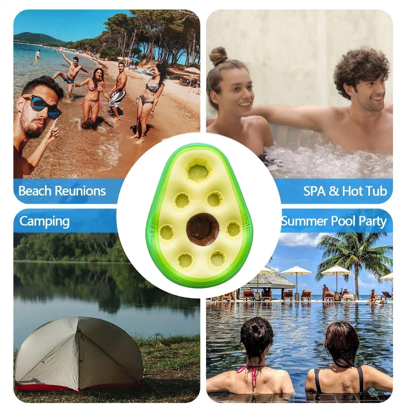 Pool Drink Floats Avocado Large Inflatable Beverage Hot Tub Table Lake Floating Drink Holder For Weekend Trip Indoor Home River