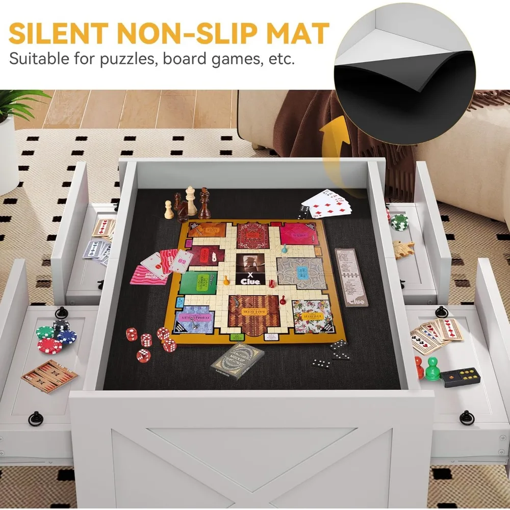 طاولة قهوة متعددة الاستخدامات 3 في 1: مركز ألعاب اللوحة العلوية القابلة للإزالة، ومحطة ألغاز ذات 4 أدراج، ومخرج طاقة متكامل #3