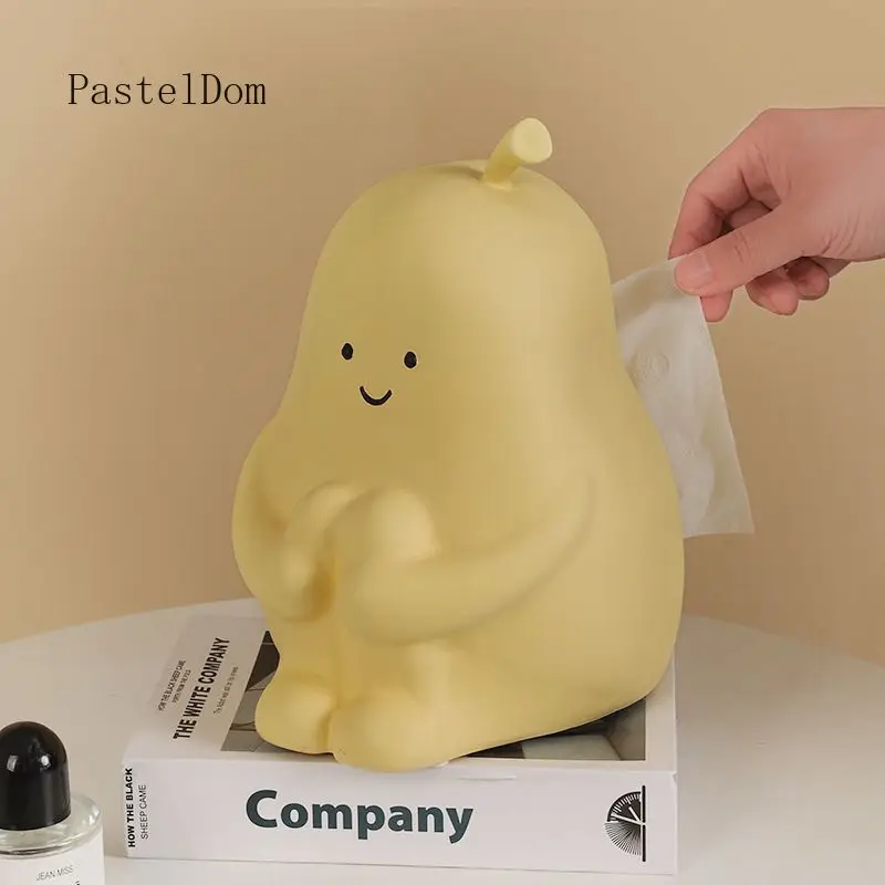 Cute Decompression Hug‑Pear Ceramic Tissue Box, Healing Insta‑Style Cream‑Tone Tissue Holder for Living Room Home Decor