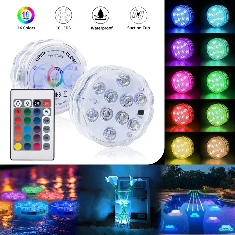 

Diving Light RGB with Remote Control Battery Underwater Light IP68 Waterproof Outdoor Garden Party Swimming Pool Light