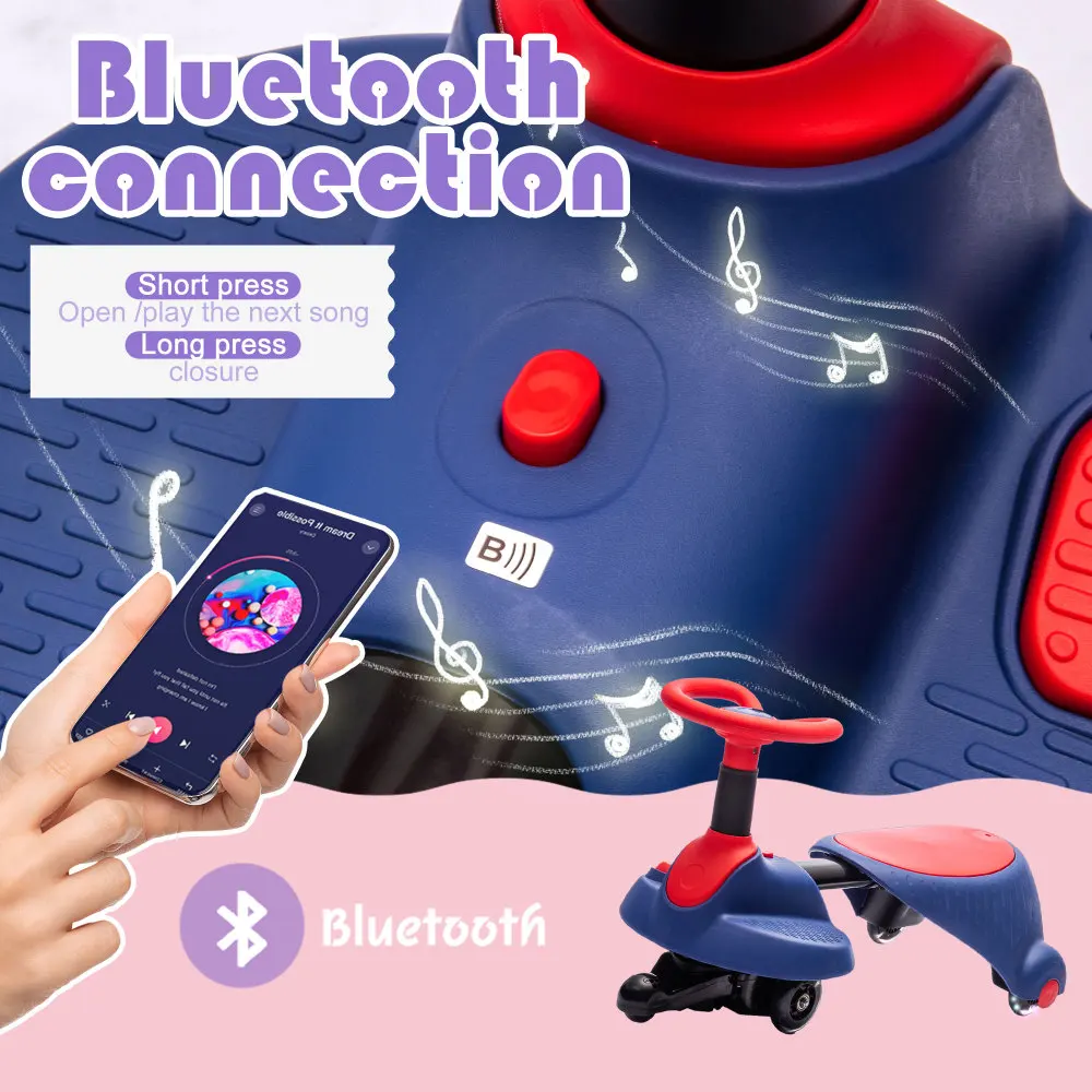 6V 電動乗用玩具 ウィグルカー PUホイールで床保護効果抜群 ステアリングホイール回転 Bluetooth搭載 3歳以上向け