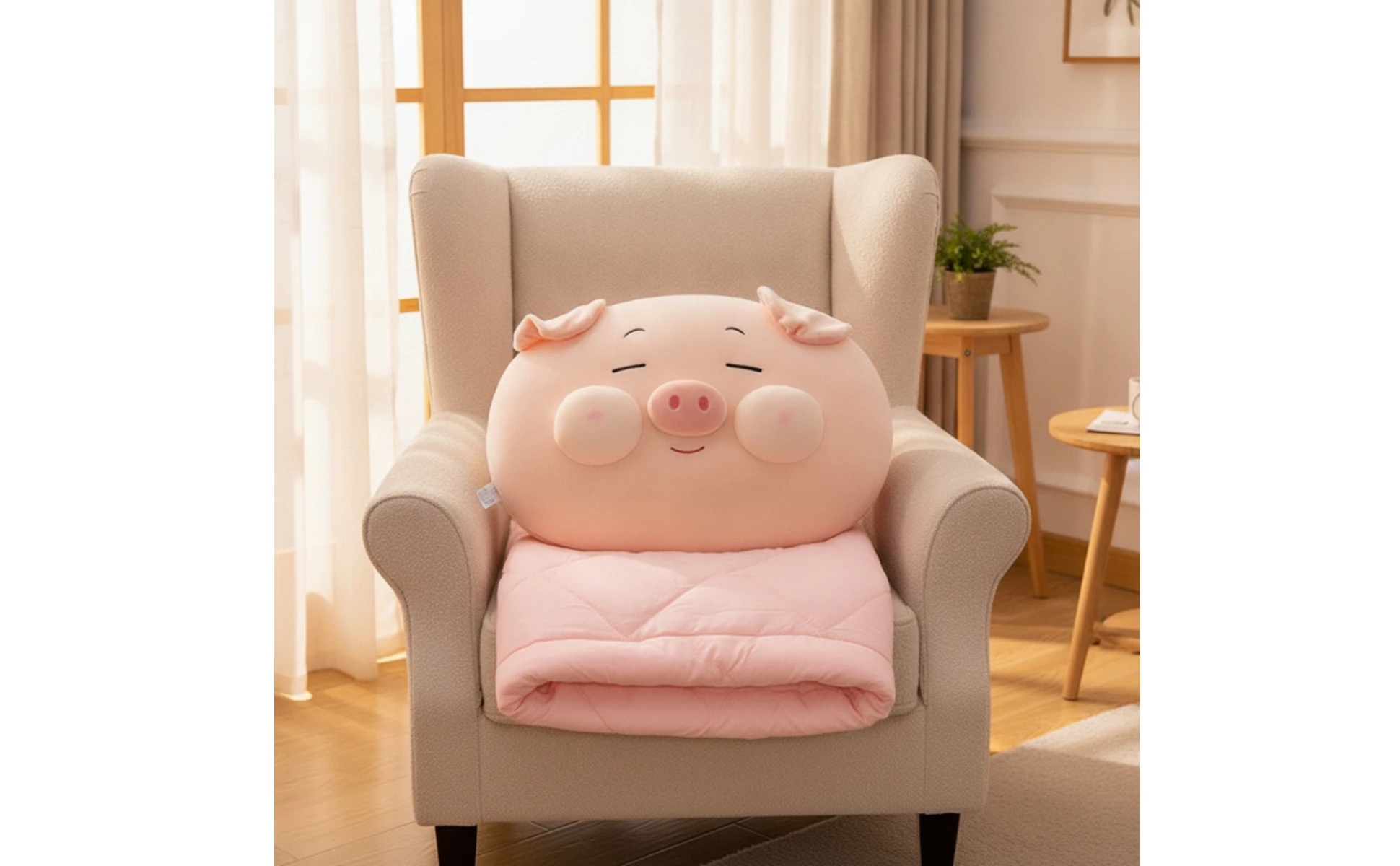 Pig Pillow with Blanket 2-in-1 Pig Cushion Blanket Bedding Soft Cute for Nappers, Car, Office