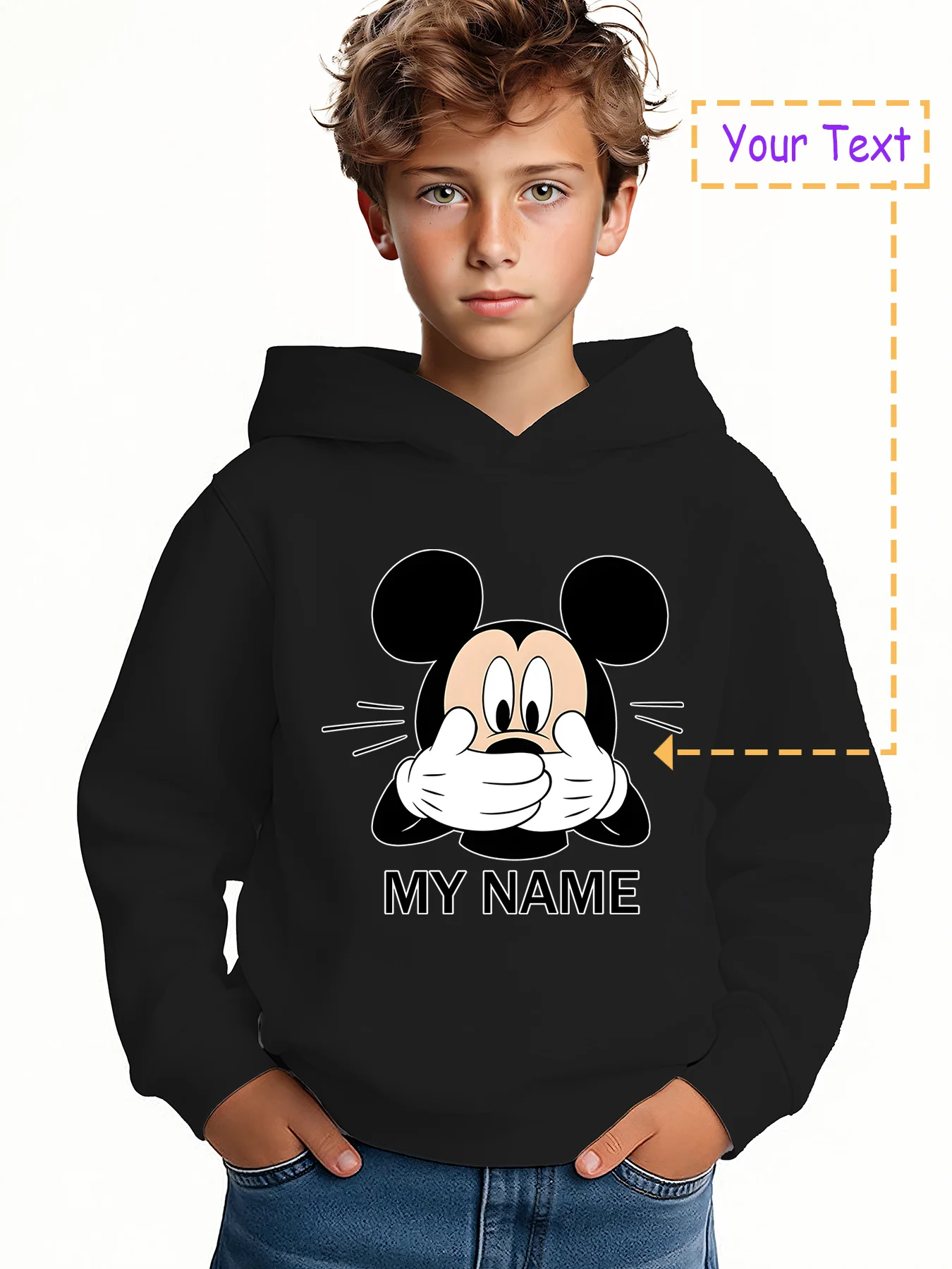 

MINISO Custom Mickey Mouse Hoodie - Officially licensed Disney, featuring the classic Mickey Mouse with customizable "My Name"