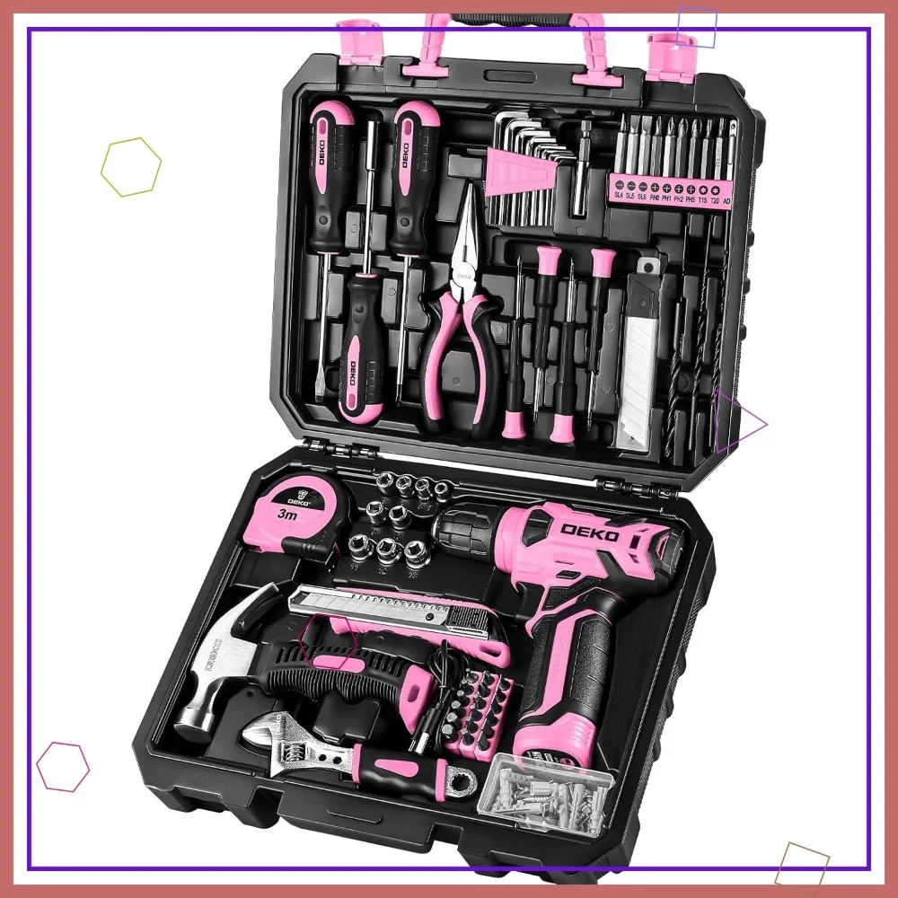 

Pink Cordless Drill Set, 126-Piece Home Tool Kit for Women with 8V Power, Hand Tools Included