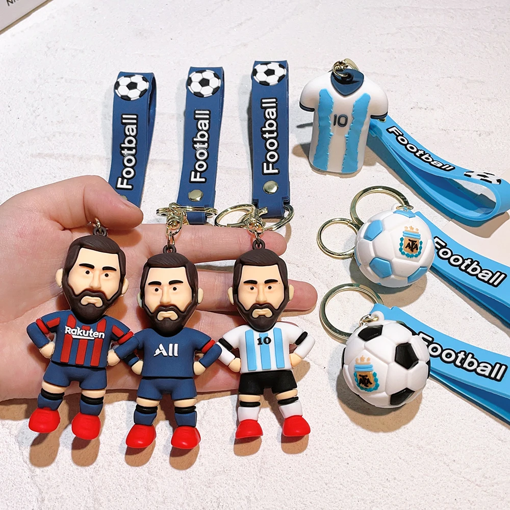 Trend Football Athlete Messi Keychain Cartoon Figure Silicone Pendant Keyring Car Backpack Key Holder Kawaii Jewelry Accessories