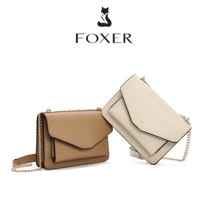 FOXER 2026 Spring Summer New Women's Chain Crossbody Bag PU Leather Minimalist Small Bag Versatile Shoulder Bag Casual Handbag