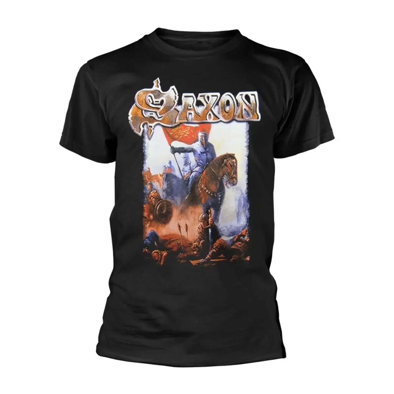 Camiseta SAXON CRUSADER BLACK, talla pequeña, estilo vintage, lavada, transpirable, para uso diario, streetwear, versátil, unisex, informal