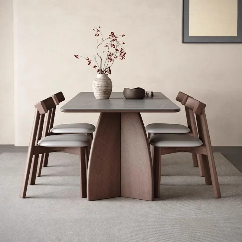 Solid wood slate dining table Modern simple walnut dining table Household Italian minimalist ash wood rectangular dining table