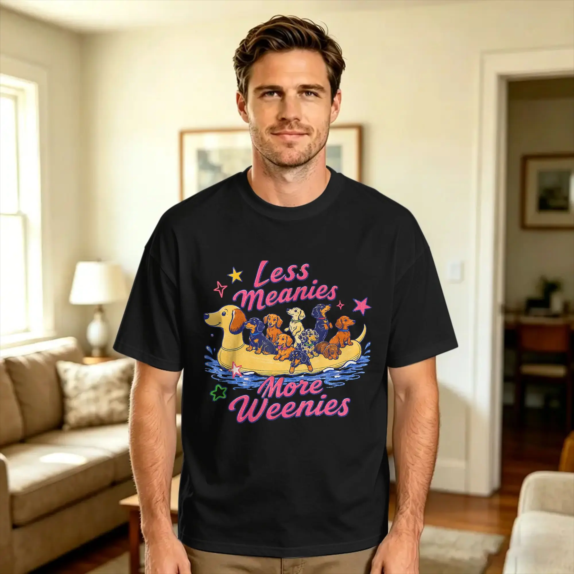 Summer Vibes Dachshund Wiener Less Meanies More Weenies T Shirt Summer  100 Cotton T-Shirts For Adult Casual Tshirt Short Sleeve