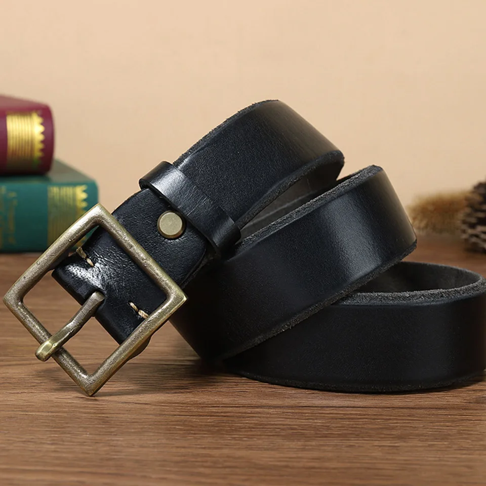 New 4.3cm Belt Korean Edition Men's And Women's Tactical Training Thickened Cowhide Retro Bronze Buckle Luxury Casual Pant Belt