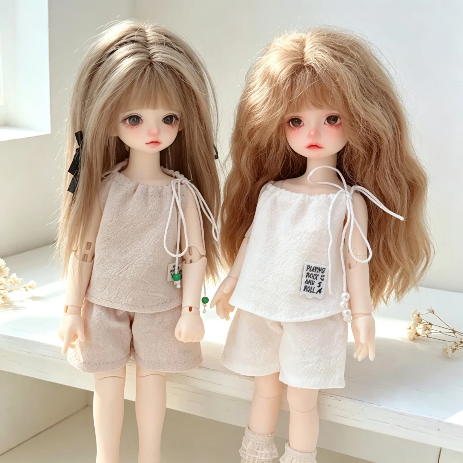 Cute Simple Style Top Pants 2Pcs Set Fit 6/1 BJD 10-15cm Mini Idol Doll Clothes Accessories Fans Collection Gifts