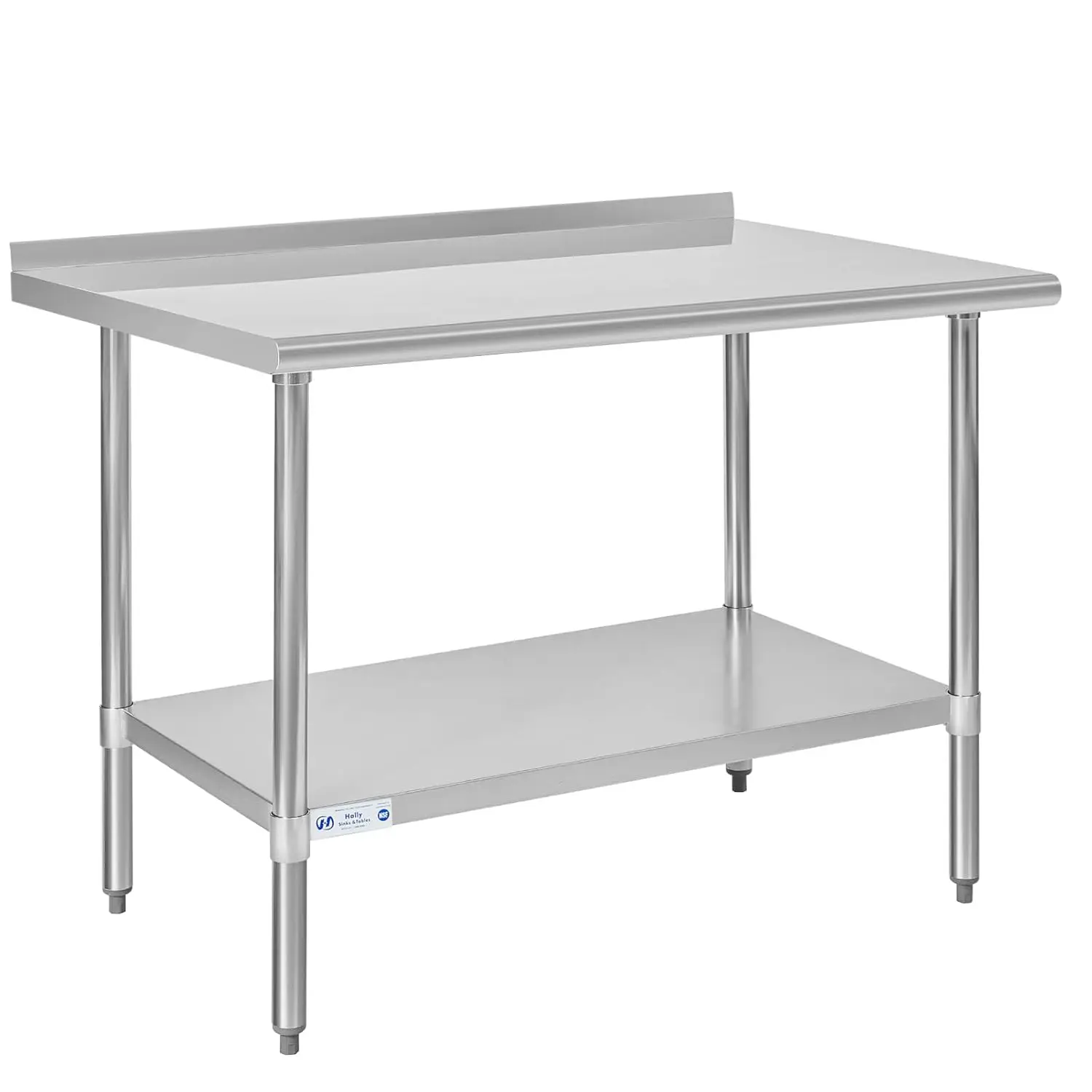 Steel Table for Prep & Work 30 x 48 Inches, NSF Commercial Heavy Duty Table with Undershelf and Backsplash for R