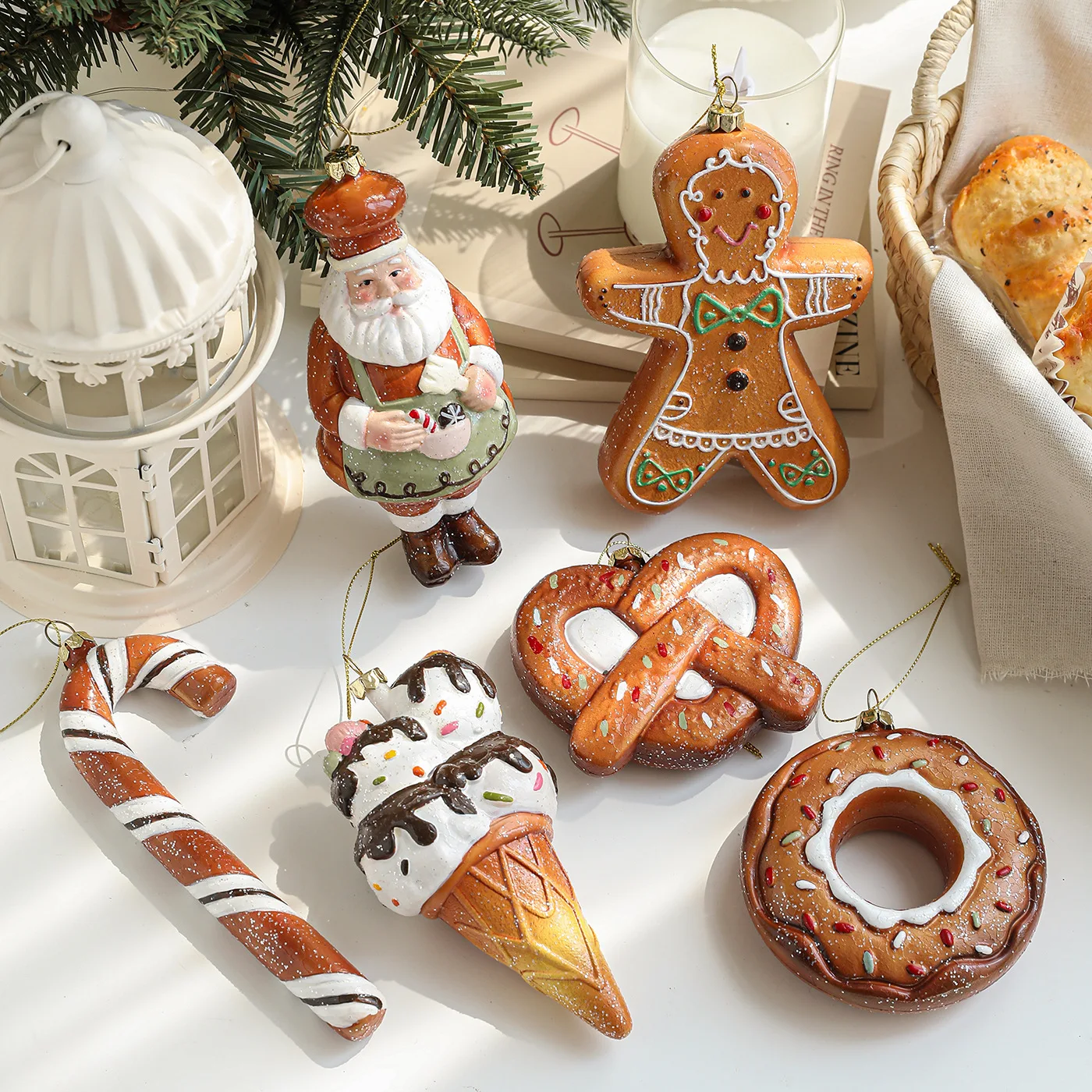 Christmas Atmosphere Donut Gingerbread Man Candy Cane Christmas Tree Snowflake House Pendant Small Ornament Wreath Accessory