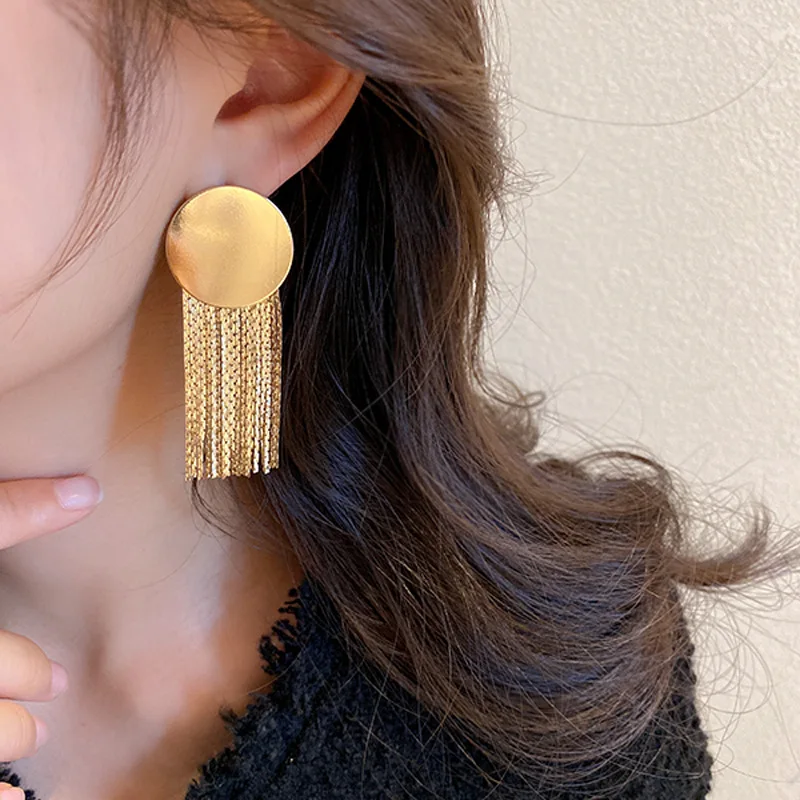 Flashbuy New Vintage Retro Exaggerate Geometry Metal Long Tassel Earrings for Women Girls Party Jewelry Accessories 2022