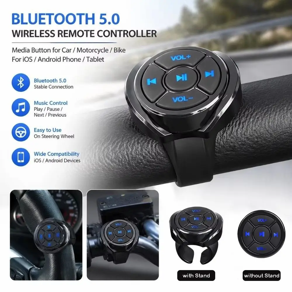 BT5.0 Wireless Media Button Mini Size Wireless Connectivity Steering Wheel Remote Music Player Control for Android iOS Devices