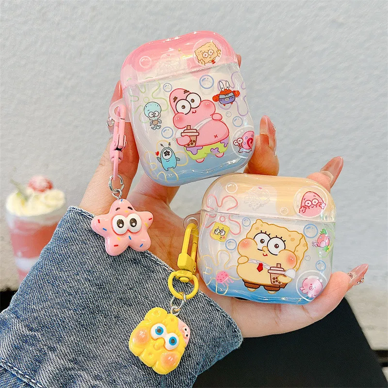 

Cute SpongeBob Cover for AirPods Pro3 Cartoon Earphone Case for Airpods Pro2 Pro 4 3 2 1 Protective Cover with Keychain