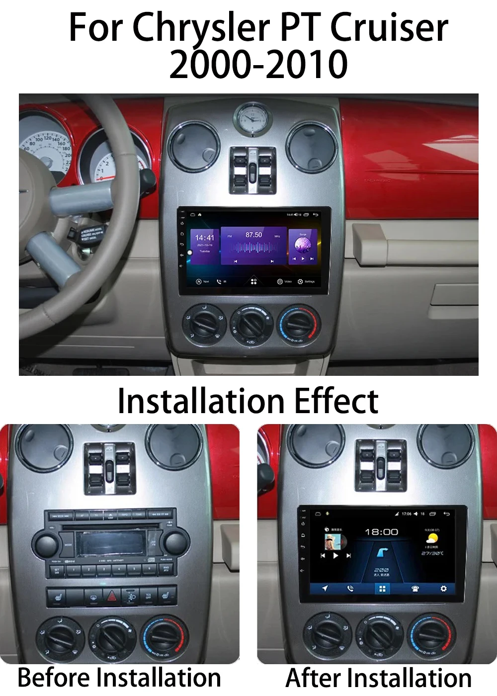 Car Radio for Chrysler PT Cruiser 2000-2010 Carplay Multimedia Player 2din Android Head Unit 9inch IPS Screen Car Navigation GPS