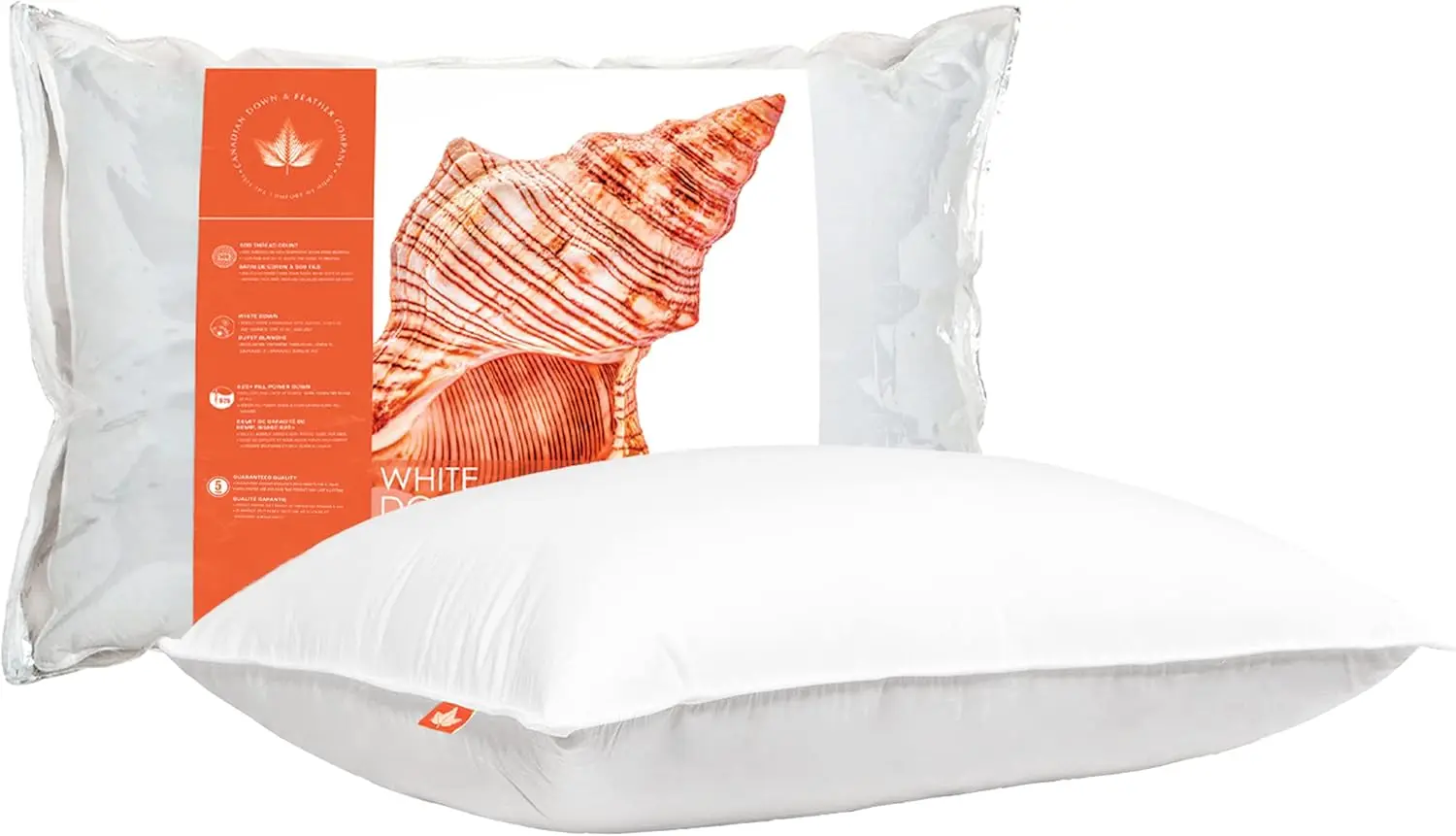 

Canadian Down & Feather Co. – 1 Pack Soft 625 Fill Power White Down Sleeping Pillow Queen Size - 500 Thread Count Shell 100% Cot