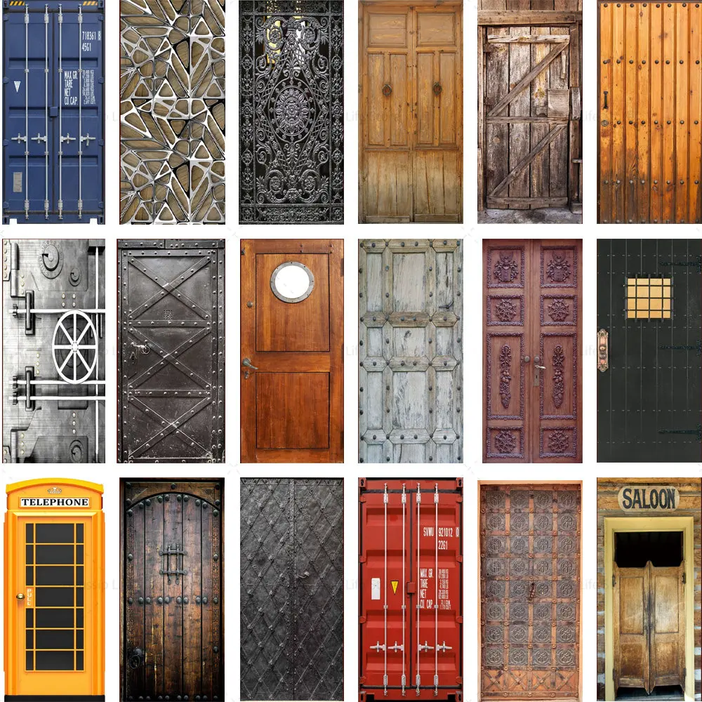 

Iron Gate Pattern Door Sticker Self Adhesive Retro Wooden Door Wallpaper Home Decoration Poster Sticker on the Fridge Decals