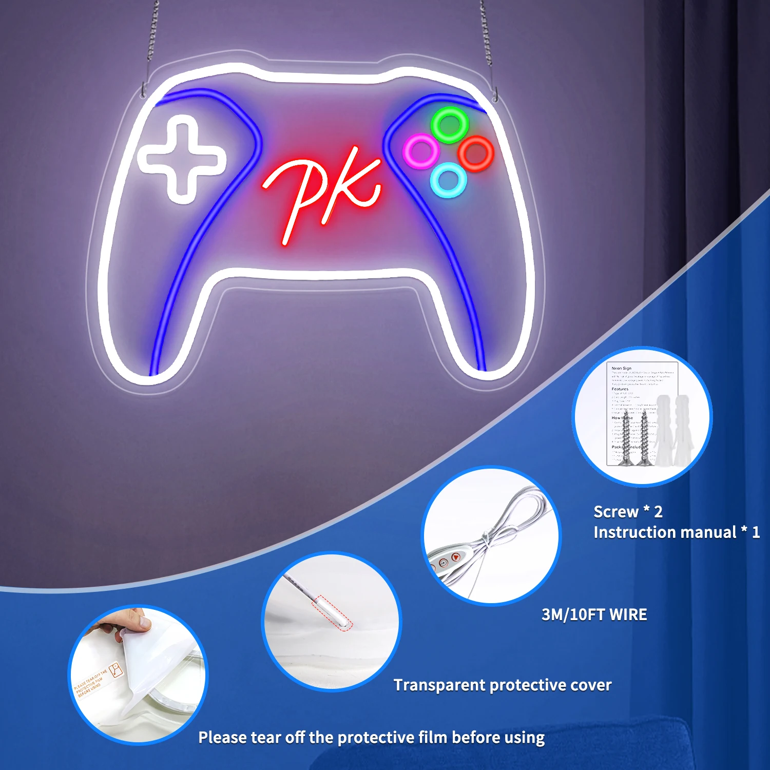 Gaming Neon Sign,Neon Light Sign Dimmable Controller by USB for Gaming Room Deco