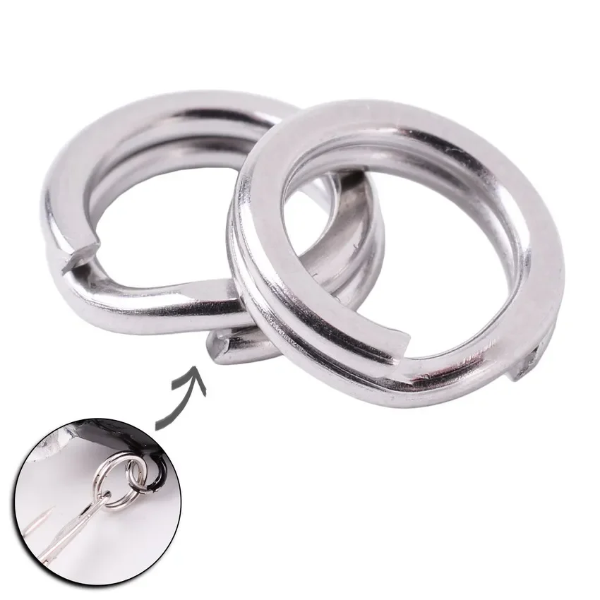 50 teile/schachtel Edelstahl Split Ring Angeln Doppel Oval Split Ring Solide Ring Zubehör Für Angeln Haken Snap Locken Swivel