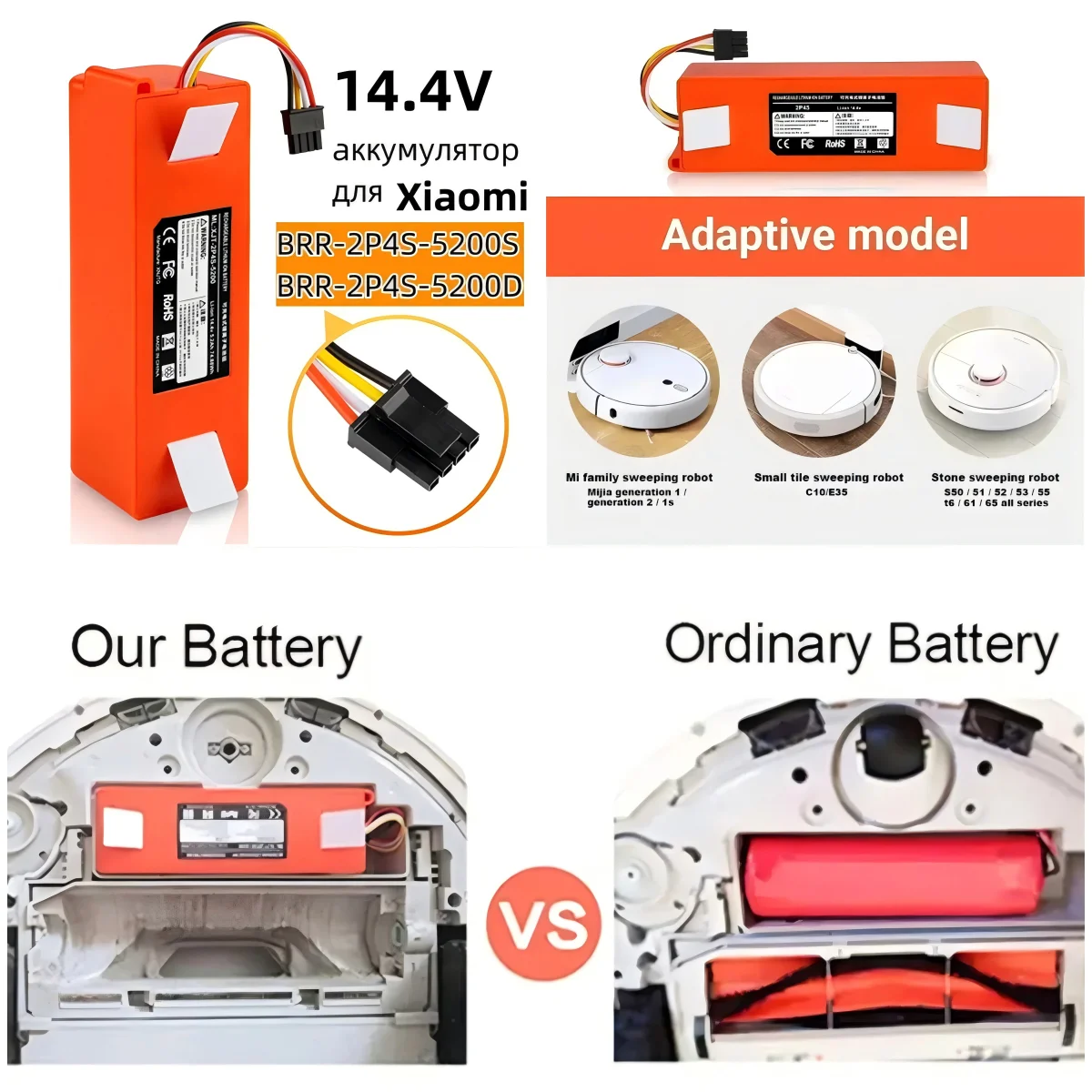 

Сменный аккумулятор для Xiaomi Roborock, детали робота-пылесоса S6, 14,4 В, 12800 мАч, S55, S60, S65, S50, S51, S5 MAX