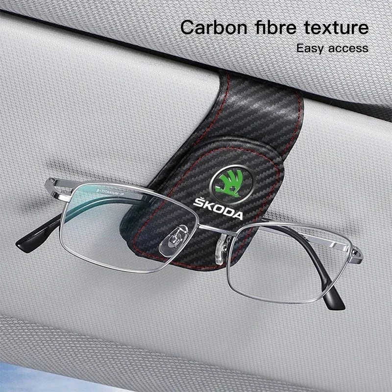 Car Glasses Clip Sunglasses Ticket ID Holder For Skoda Octavia 2 3 Superb Rapid Kodiaq Karoq Fabia Kamiq Car Accessories
