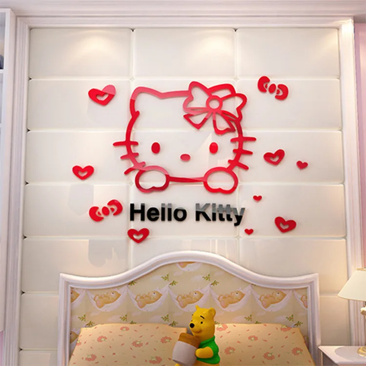 Cute Sanrio Hello Kitty Acrylic 3D Stereo Wall Stickers Cartoon Girl Bedroom Children\'s Room Bedside Decoration Stickers Gift