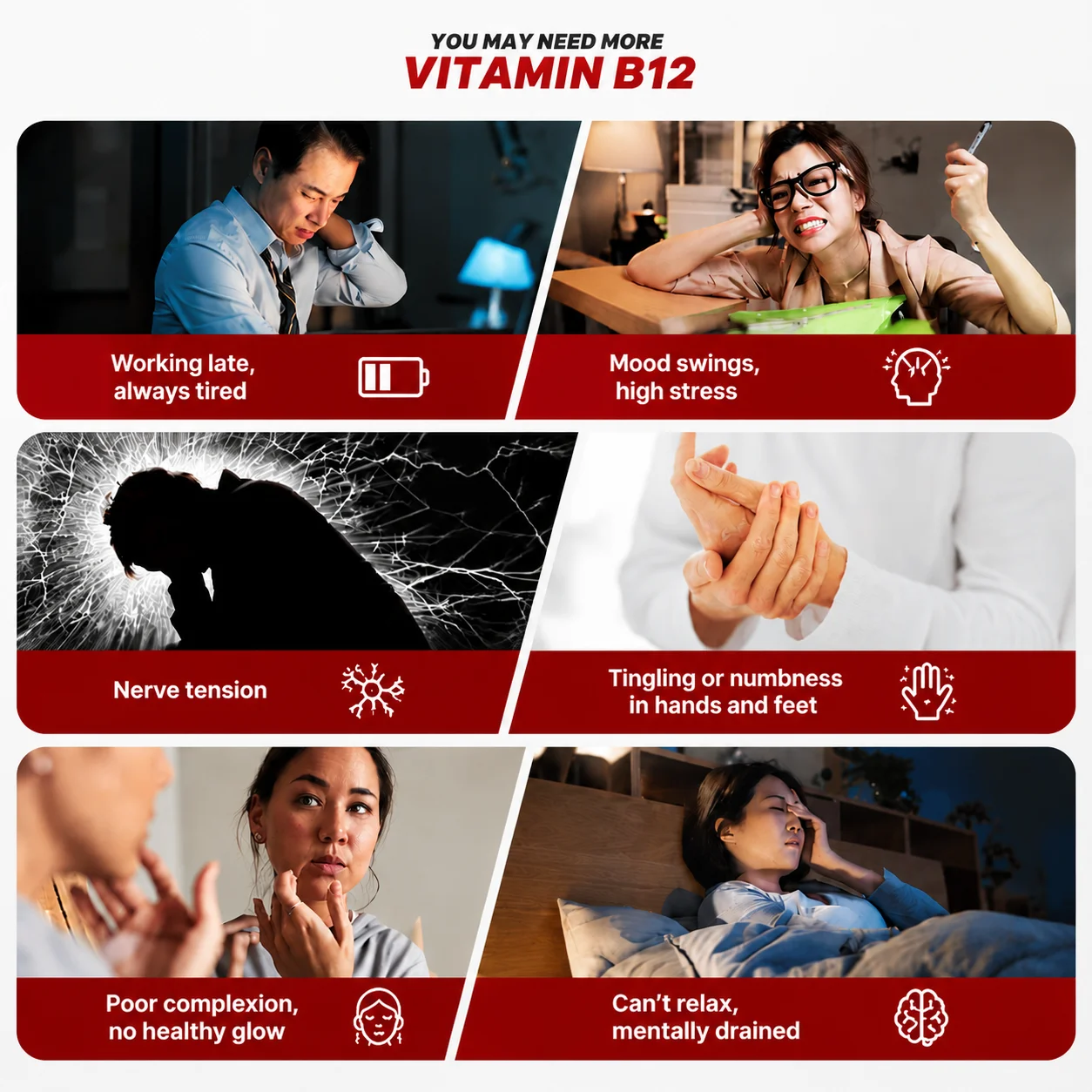 Vitamin B12 Supplement, with Vitamin A, Calcium, Supports Nervous System, Cardiovascular Health, Nourish Skin, Daily Vitality
