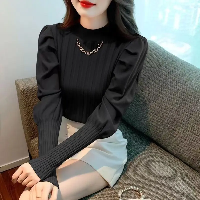 

Fashion Knitting All-match Bottoming Shirt Autumn Winter New Slim Solid Elegant Pullovers Sweaters Korean Office Women Clothing