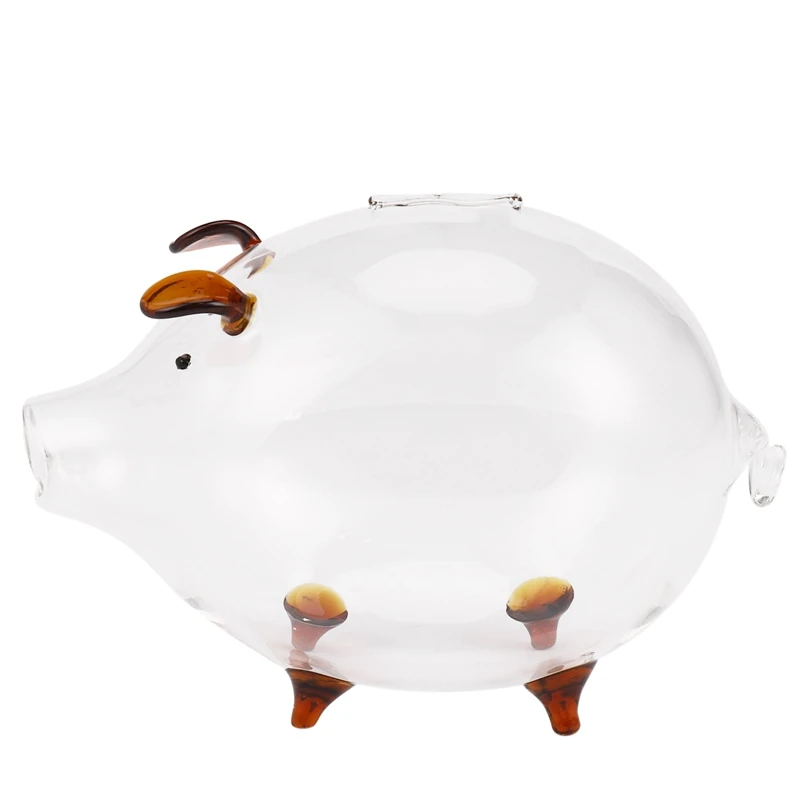 2X Pig Piggy Bank Money Boxes Coin Saving Box Cute Transparent Glass Souvenir Birthday Gift For Children Kids-Brown