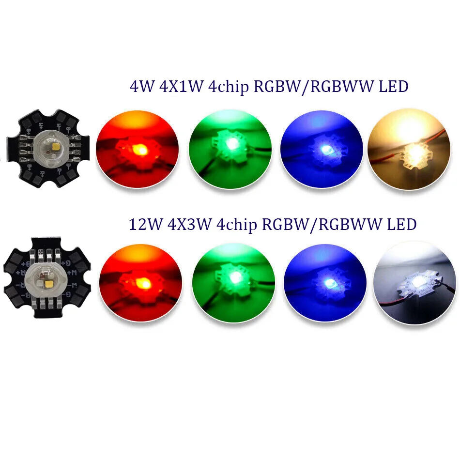 4W 12W RGBW RGBWW LED 4X3W 4X1W High Power chip Beads Lamp 8pin 4 in 1 Diode Colorful  Sources DIY For Stage Spot Lighting