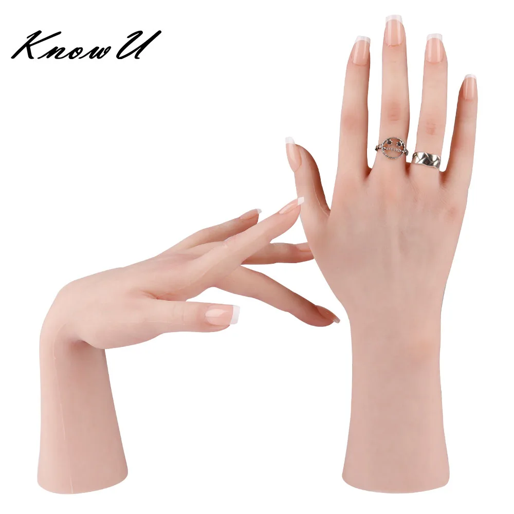 Realistic High Quality Silicone Mannequin Hand with Skin Texture Forming Skin Super Elastic Prosthetic Hand Show Nail Art