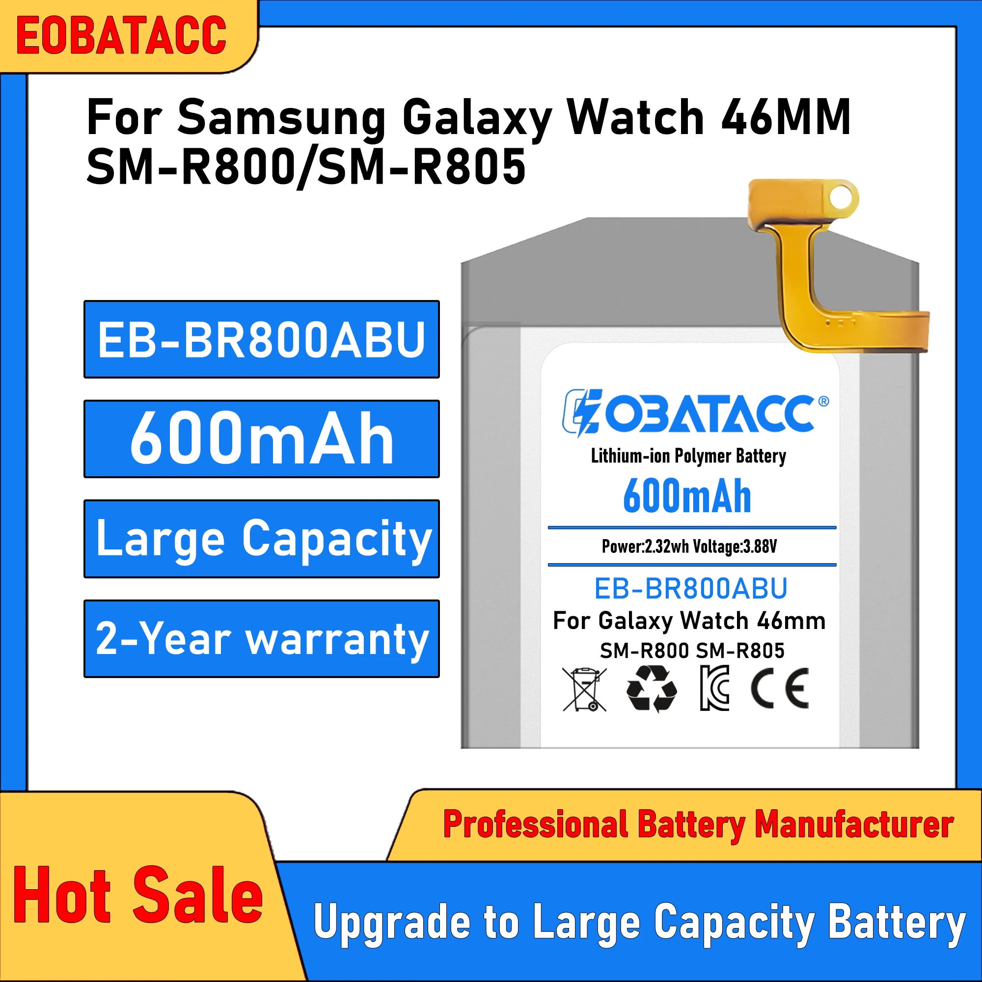 2026 Years New EOBATACC EB-BR800ABU 600mAh Battery  For SAMSUNG S4 46MM SM-R800 R800 R805 SM-R805 SM-R800 + Free Tools