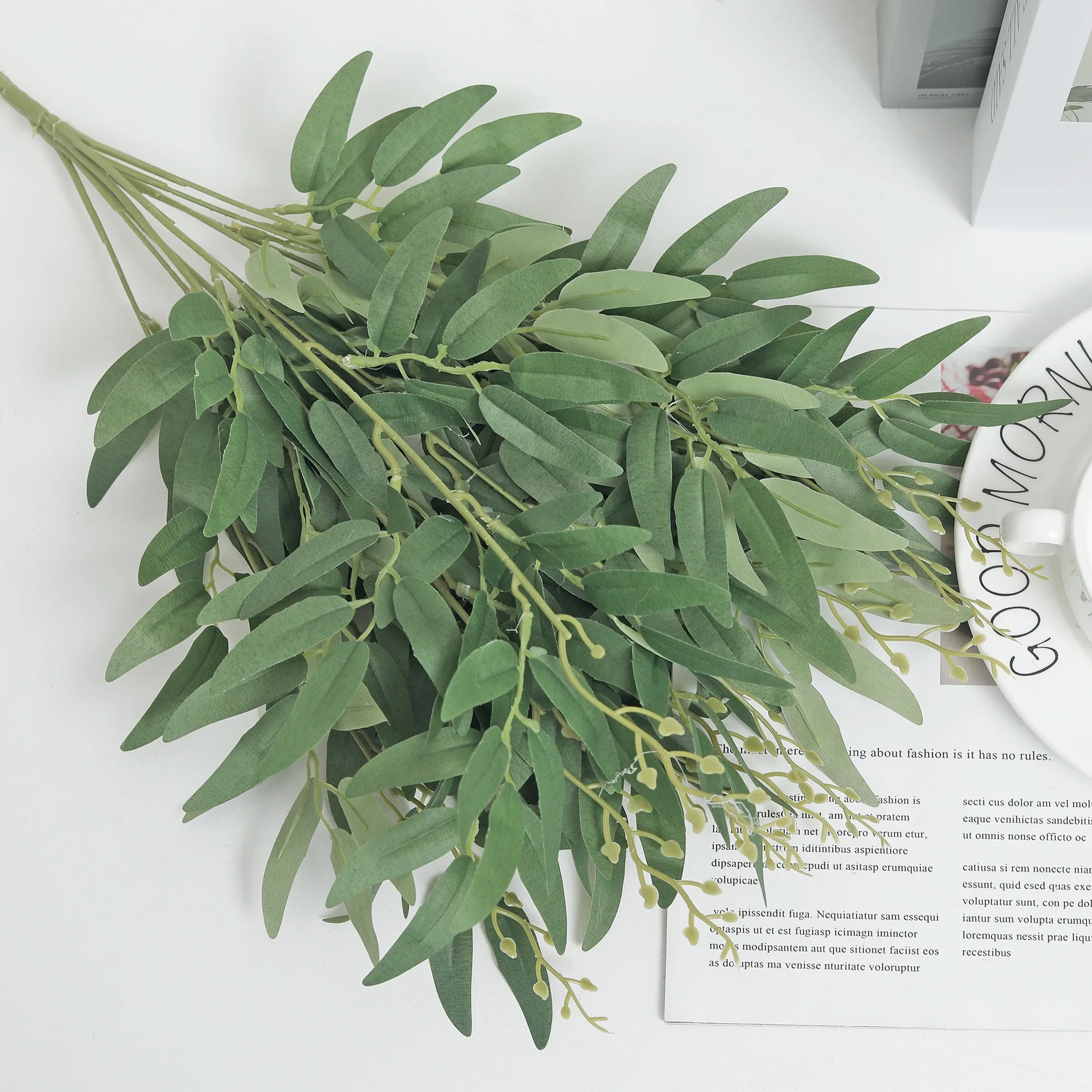 أوراق الصفصاف فروع زهرة اصطناعية باقة الحرير نباتات وهمية ديكور الزفاف يترك DIY بها بنفسك الأخضر ديكور المنزل غرفة المعيشة #6