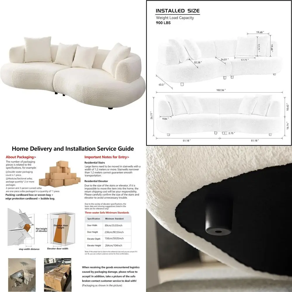 

Изогнутый секционный диван с обивкой из ткани, 102,36 см, для 4-местной гостиной или офиса