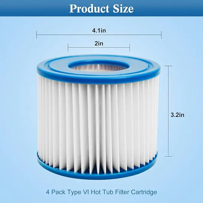 Type VI Bestway Swimming Pool 4pcs Replacement Swimming Pool Filter Fit for Bestway Flowclear Size VI Filter Cartridge Lay-Z-Spa