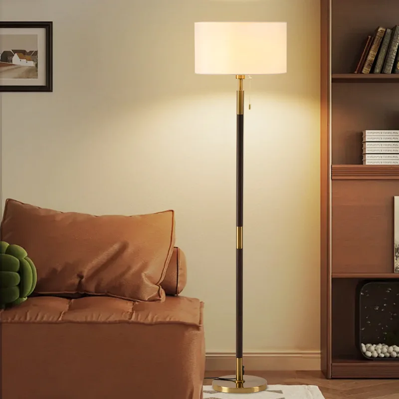 Retro Walnut Wood Color Floor Lamp Home Decoration Bedroom Bedside Light Living Room Sofa Study Atmosphere Standing Lights