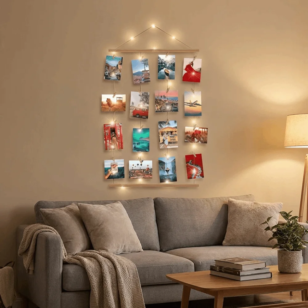 Includes Clips Hanging Photo Display Minimalist Handcrafted Photo Collage Frame Decorative DIY Photo Clip String Light Halloween