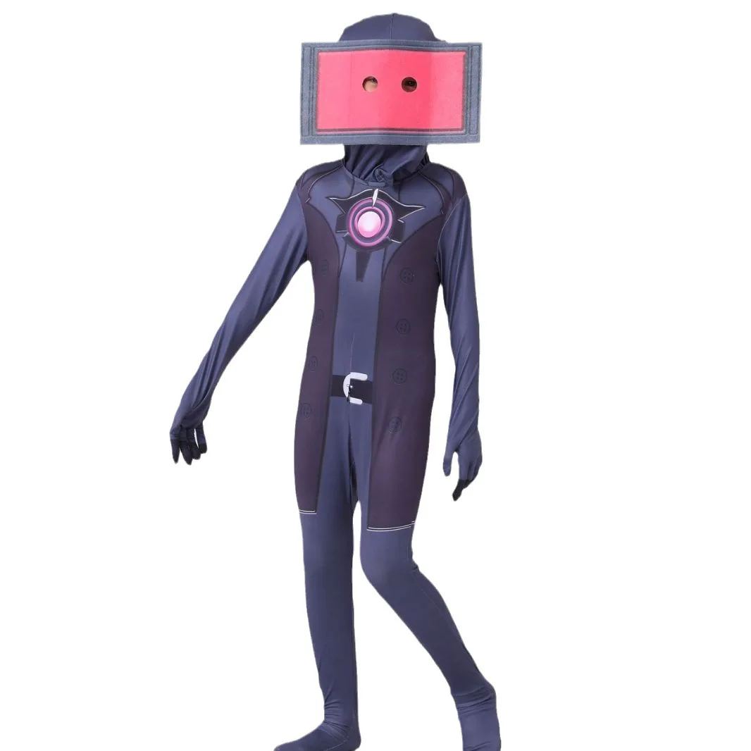Skibidi loween بدلة ضيقة تأثيري حلي نيسيي مراقبة الأطفال رجل مقابل المرحاض رجل الزي التلفزيون شخص المحملة خلات الألياف