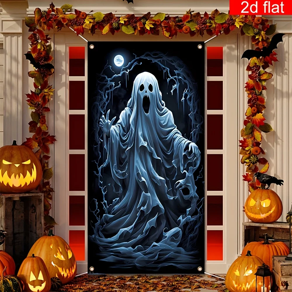 [] قطعة واحدة، ديكور لافتة الهالوين السعيدة، بوليستر، خلفية تصوير شبح الهالوين المرعبة، حفلة عشية الهالوين