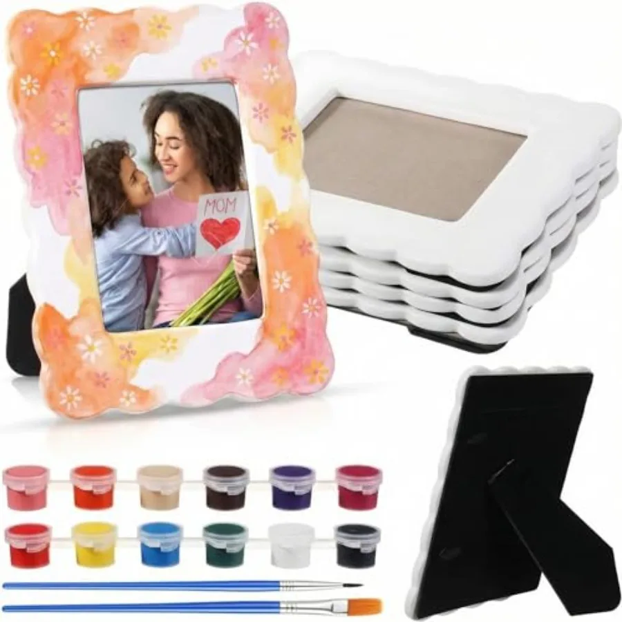 

【Spot goods】4 Set Ceramic Picture Frame Painting Craft Kit 4x6 Inch DIY Ceramic Photo Frame with Stand Painting Tools Set for M