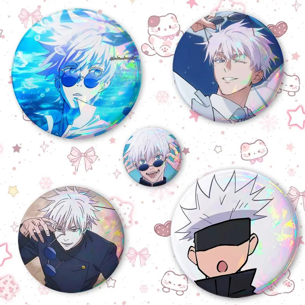 Satoru Gojo Kreatives Rundes Anstecknadel-Set mit Cartoon-Anime-Film-Musik-Motiven für Taschen und Jacken