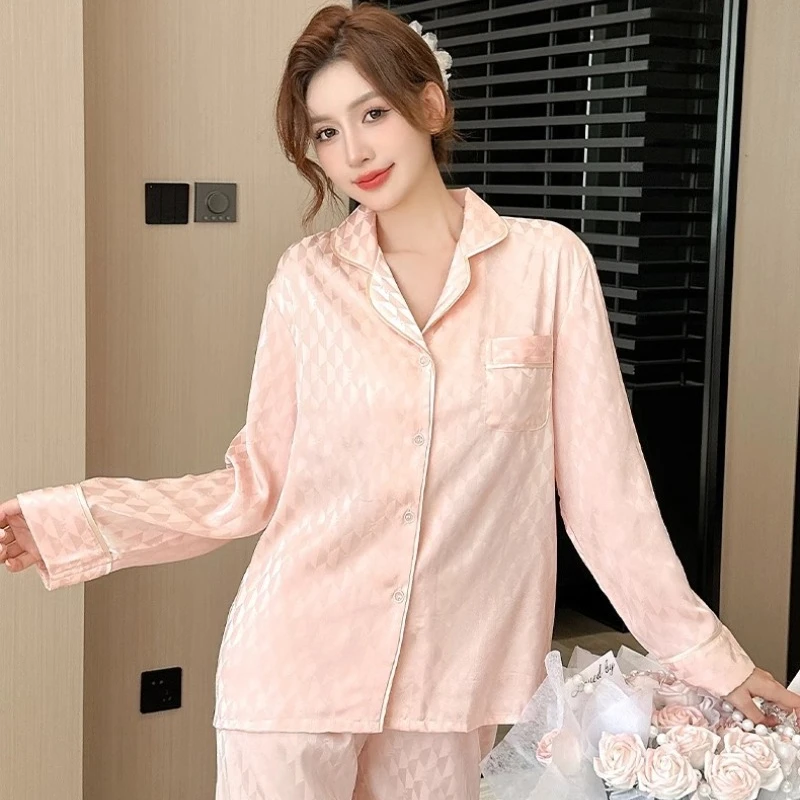 Pyjama Damen Frühling und Herbst Eis Seide lang ärmel ige dünne High-End rosa rot schwarz elegante Frühling und Sommer zu Hause Kleidung Anzug